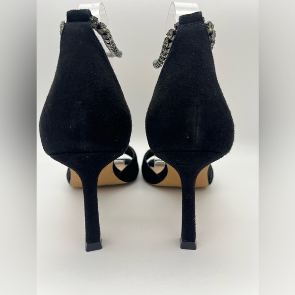 Vince Camuto - Evensa Black Suede 3” Open-Toe Heels Ankle Bracelet Straps NEW - Picture 4 of 9